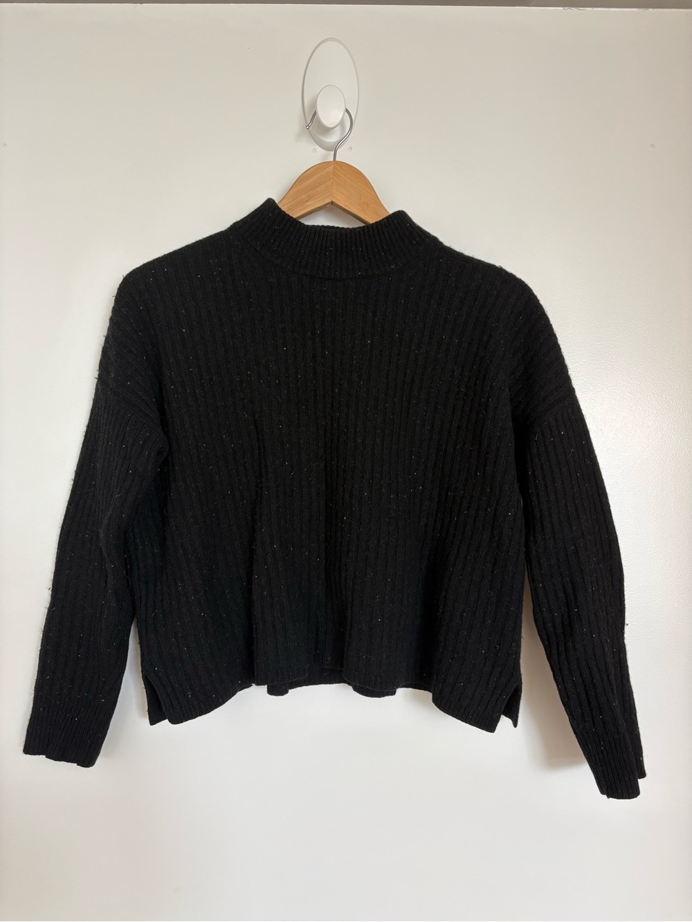 Madewell Black Ribbed Mock Neck Cashmere Blend Sweater